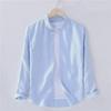 Men's White Long-Sleeve Linen Shirt - Casual Spring/Summer Lapel Style