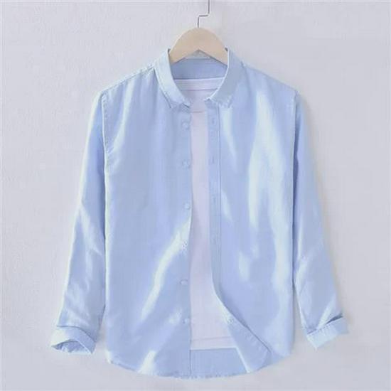 Men's White Long-Sleeve Linen Shirt - Casual Spring/Summer Lapel Style