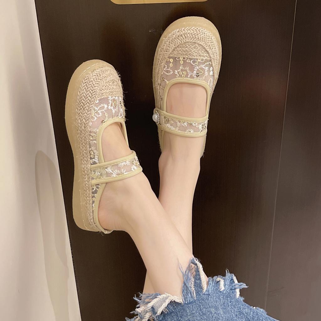 CRLAYDK Lace Women's Slip On Mules Closed Toe Slippers Ladies Backless House Slides Walking Hollow Out Loafers Casual Shoes