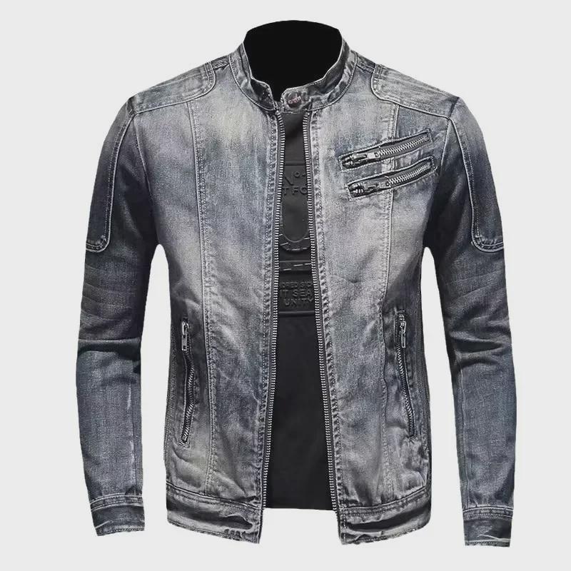 Herren Europäischer Stil Slim Fit Retro Denim Motorradjacke