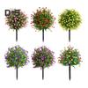 Artificial Topiary Ball Trees UV Resistant Faux Plants with Flowers Faux Greenery Shrubs with Ground Spike for Indoor Yard Porch Decoration