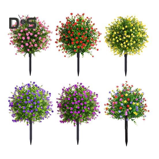 Artificial Topiary Ball Trees UV Resistant Faux Plants with Flowers Faux Greenery Shrubs with Ground Spike for Indoor Yard Porch Decoration