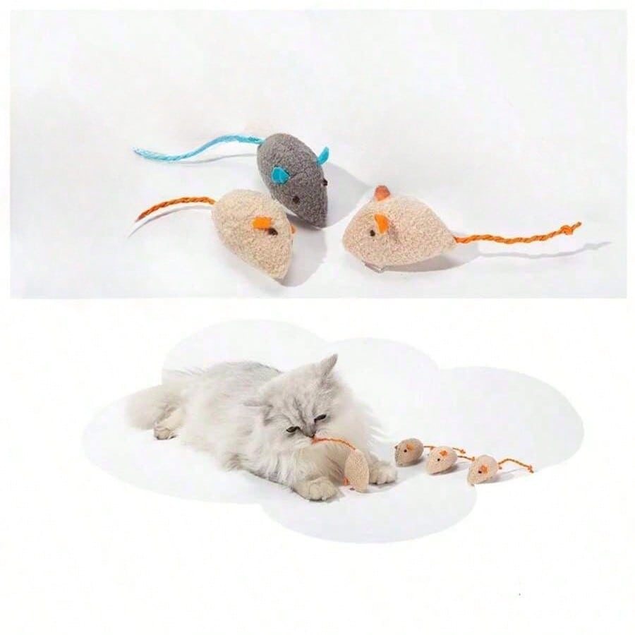 Set Rattle Cat Mouse Toy Imitation Fur Cat Mouse Toy Interactive Cat Game Toy Indoor Cat Toy
