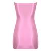 Women's Glossy Sheer Strapless Mini Dress Bodycon Sleeveless Tube Night Club Short Dress