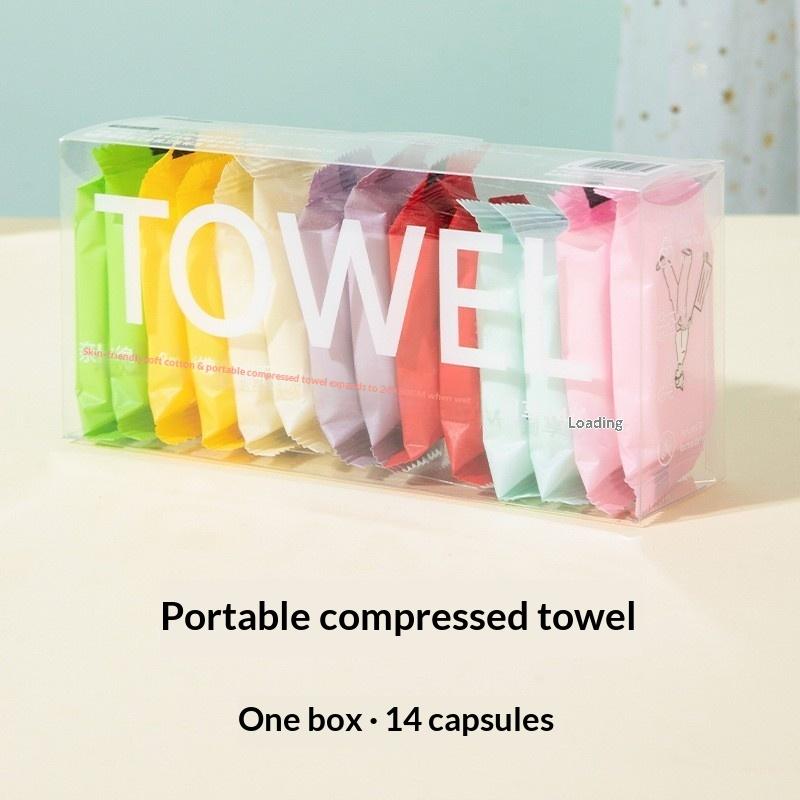 14pcs Disposable Portable Travel Towels Thickened Compressed Face Cleansing Beauty Square Washcloths For On-the-Go Hygiene