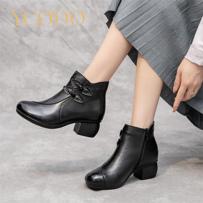 Buty damskie Ciepłe i wygodne Botki ze skóry bydlęcej z miękką podeszwą w zimie