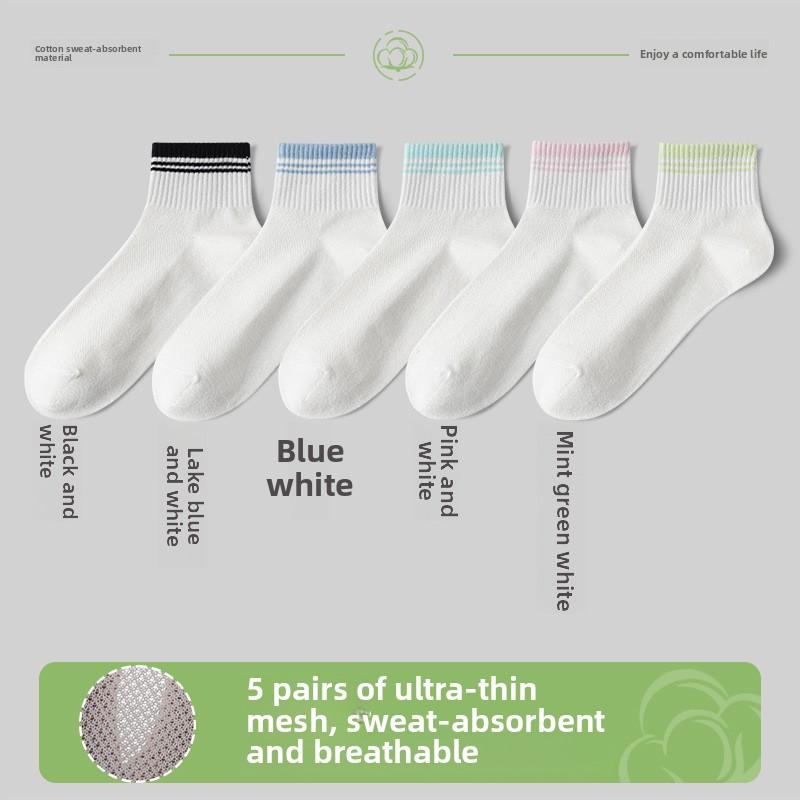 

5 пар женских весенне-летних хлопковых сетчатых носков-трубочек с антибактериальным эффектом, впитывающих пот и дезодорирующих 5 Pairs