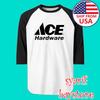 Ace Hardware Mężczyźni#039;s Raglan Biało-Czarny Rozmiar S do 2XL Unisex Koszulka
