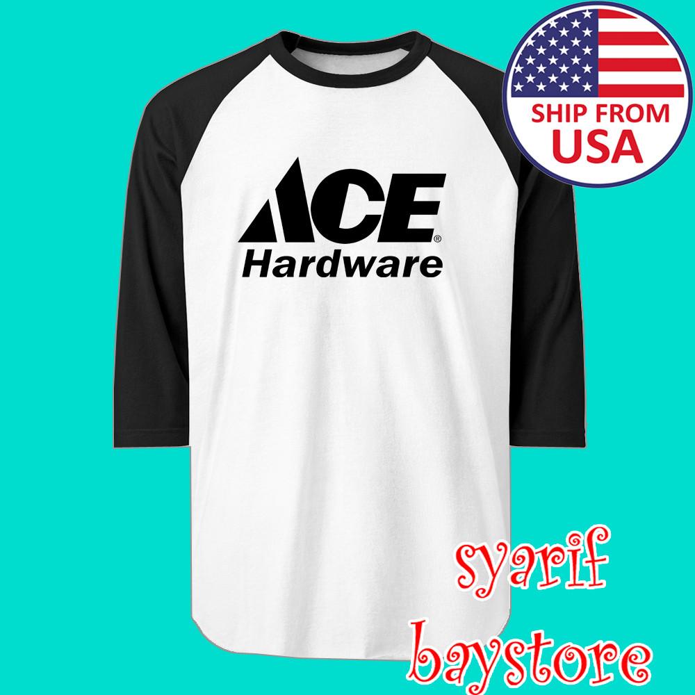 Ace Hardware Men#039;s Raglan White Black Size S to 2XL Unisex T-Shirt S