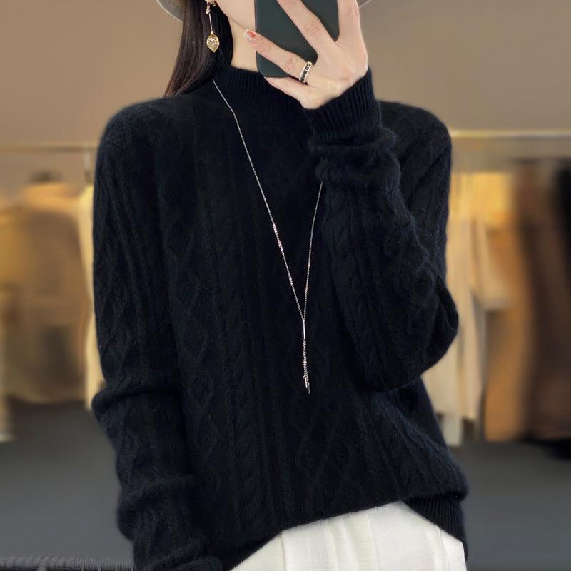 Women's Pure Wool Knitted Pullover Sweater for Autumn-Winter, Round Neck, New 23100