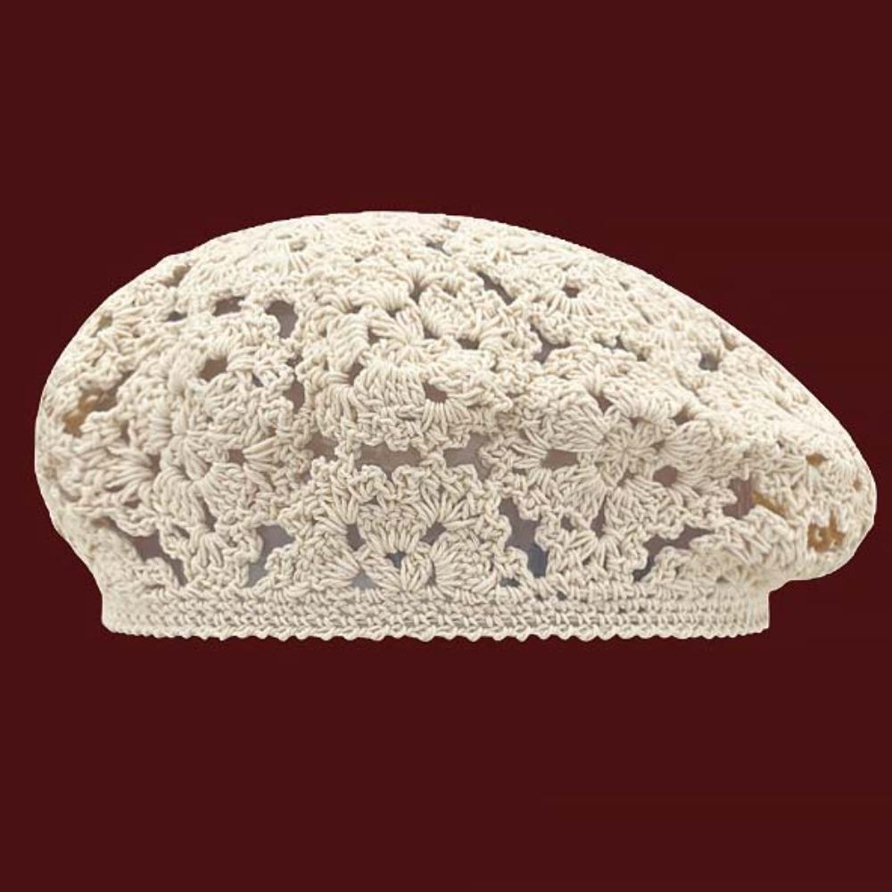 Cotton Hollowed Out Beret Hat Linen Spring Crochet Knitted Cap Lace Hollow Flower Hat  Beach
