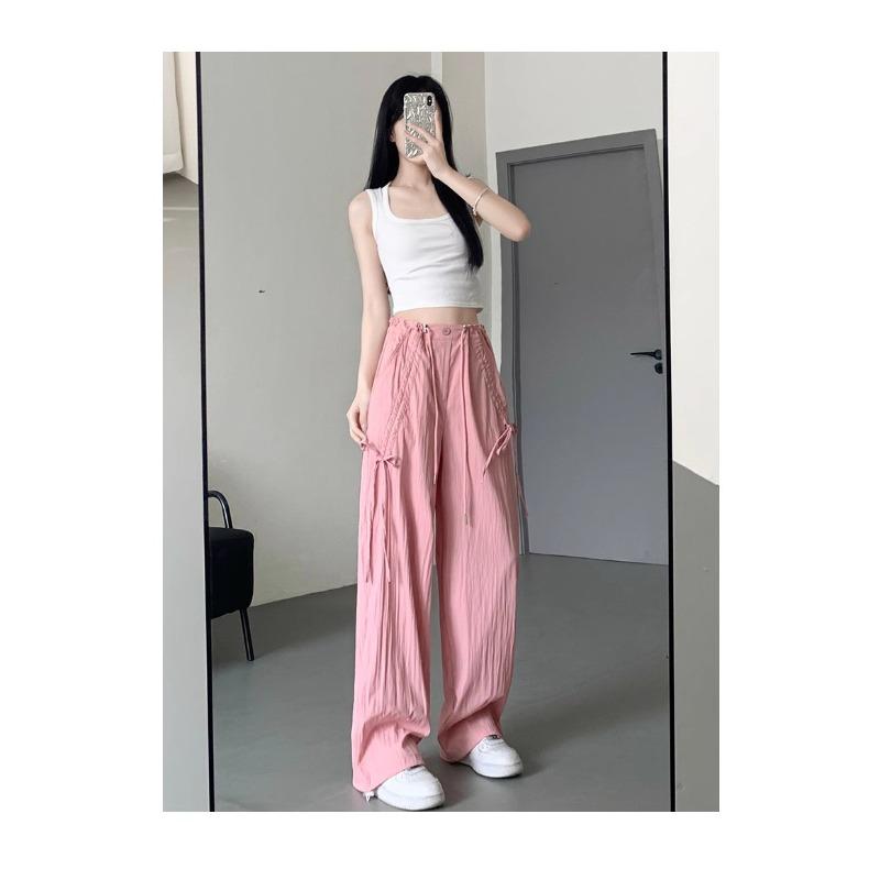 Design-sensoriska Byxor med rosett för kvinnor Mångsidiga Byxor med vida ben Sommarfärgade Byxor Sportiga Vardagsbyxor