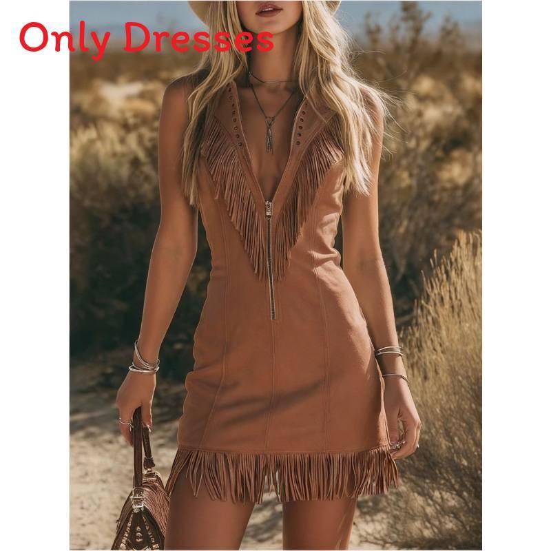 Style Mini Dress With V Neck And Tassel Fringe For Party And Stage Performances