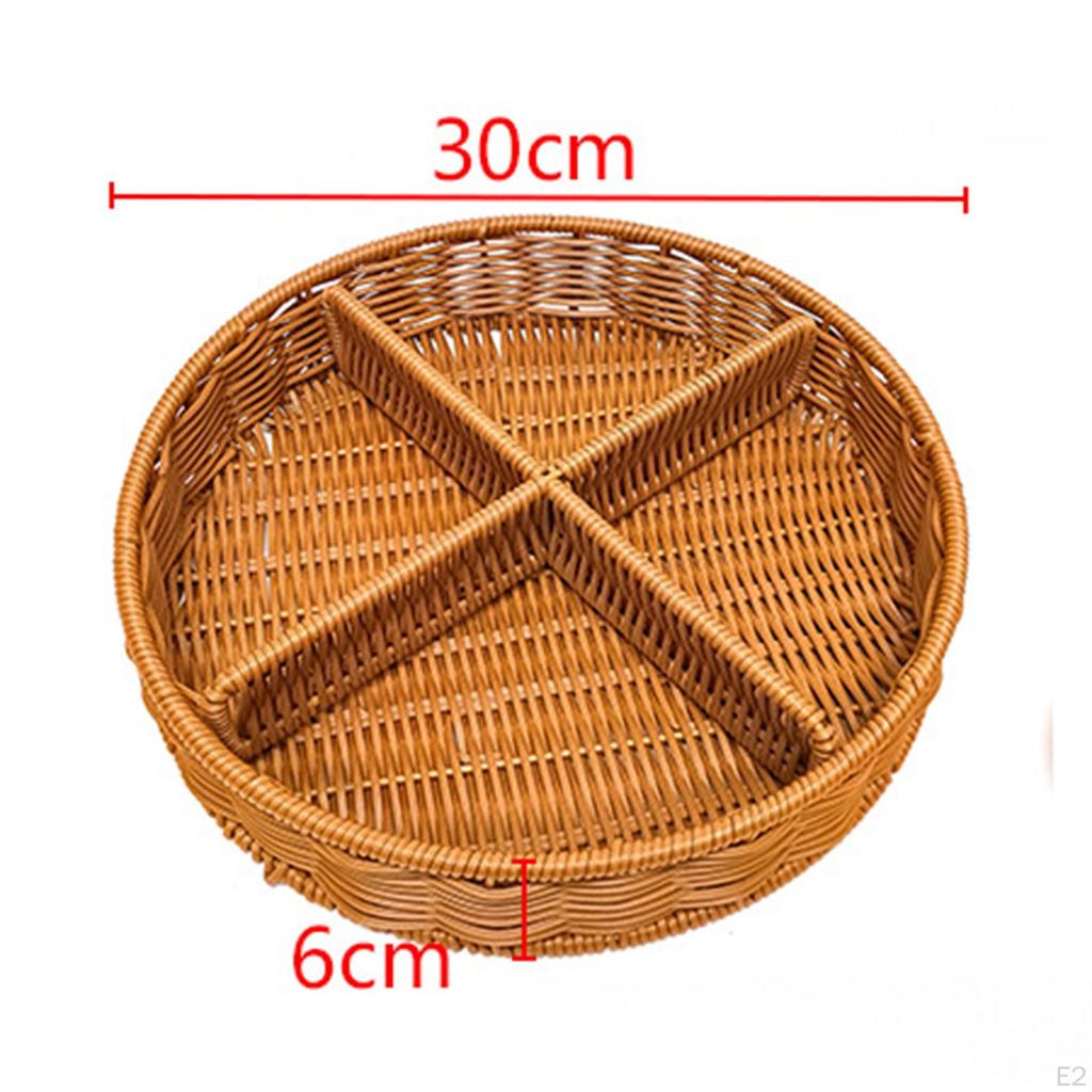 Košíky z imitace ratanu Dělený koš Multifunkční Ručně vyráběný Úložný Kulatý Talíř na ovoce pro