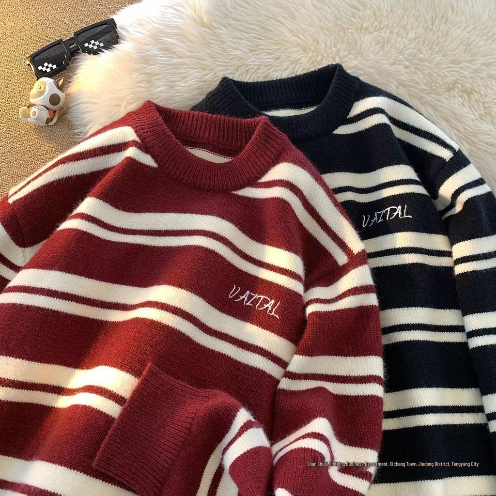 Unisex Retro Striped Soft Sweater: Warm, Cozy Knitwear for Autumn/Winter