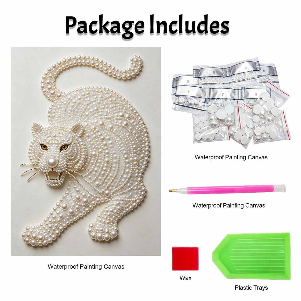 5D DIY Pearl Diamond Painting Kit White Tiger Full Drill Embroidery Mosaic Art Home Wall Decor Gift