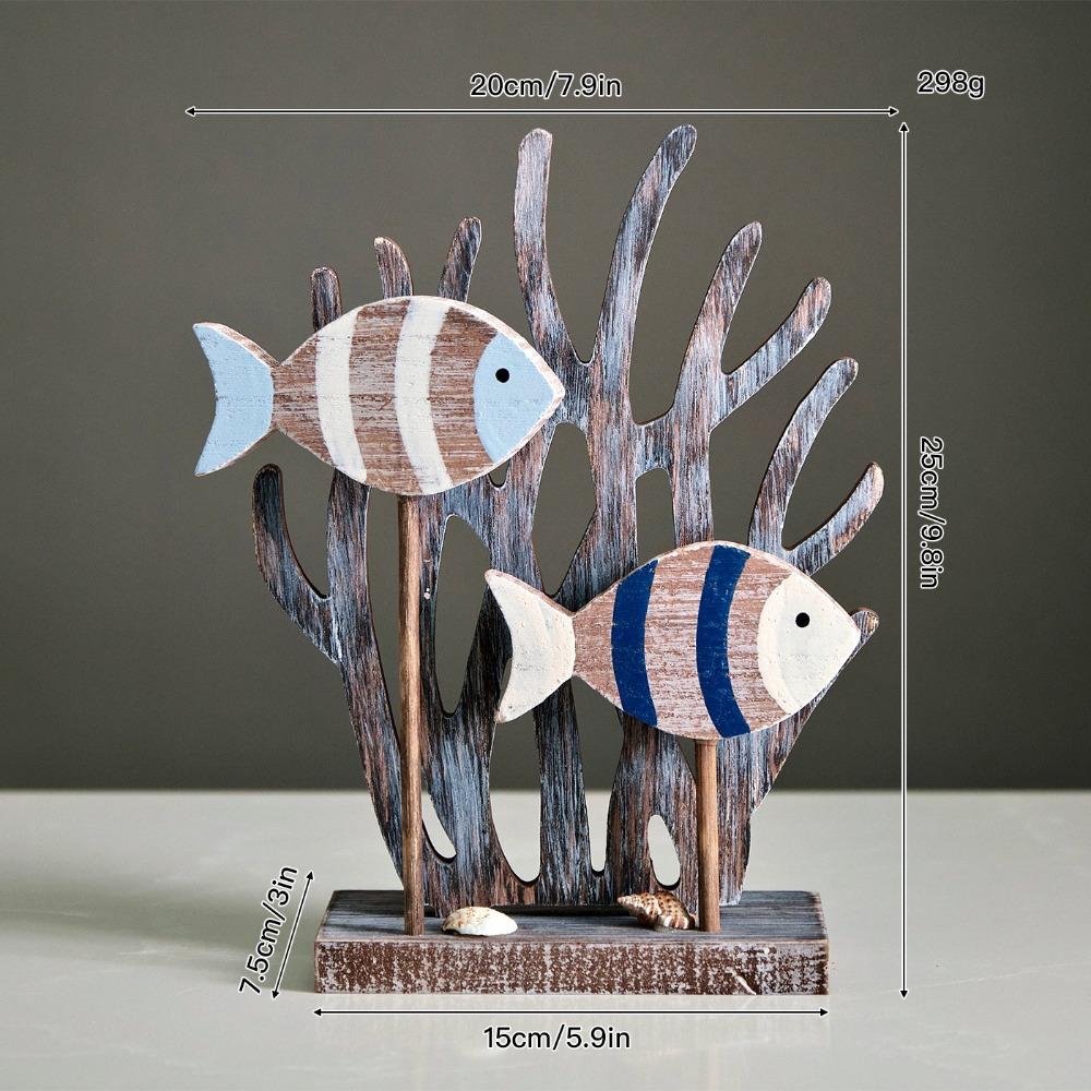 Statua Creativa Animale Marino in Legno Fatto a Mano Pesce Piccolo Conchiglia Corallo Ornamenti Vintage Legno Decorazione Libreria Studio
