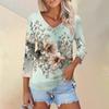 Women's T Shirt Tee Print 3/4 Sleeve Daily Weekend Fashion Basic V Neck  Regular Top