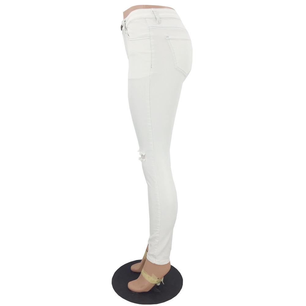 Women's Pant Plus Size Solid Colour High Waist Ripped Jeans