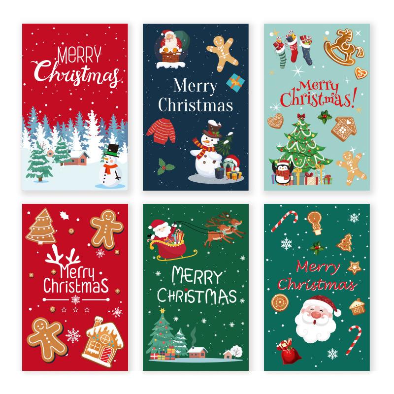 6Pcs Christmas Greeting Card Merry Christmas Handwritten Cards For Family Friends Best Wishes Cards Postcards Envelopes Sticker