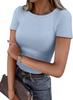 Women European Casual Slim Fit Ribbed Crew Neck Short Sleeve T Shirt