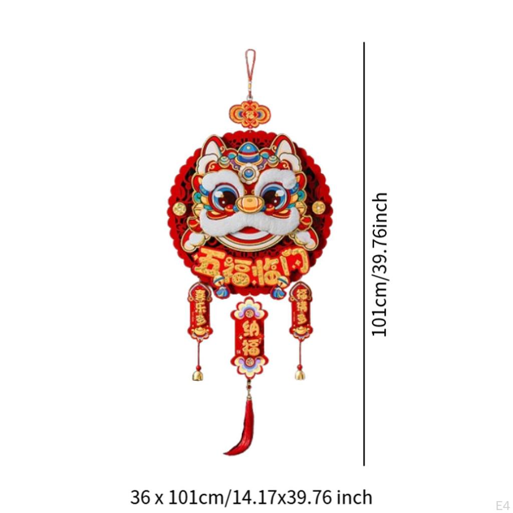 Chinese Lunar Year Hanging Ornament Blessing Words 14.1x39.7inch with Red Tassel for Home
