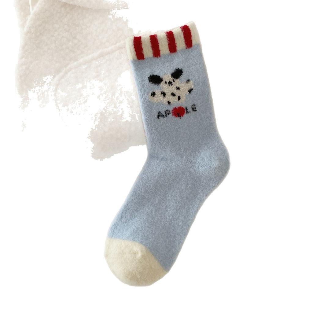 Soft Waxy Australian Fleece Socks, Puppy Hairball Cloth Label Medium Tube Ball Fleece Thickened Warm Medium Tube Socks
