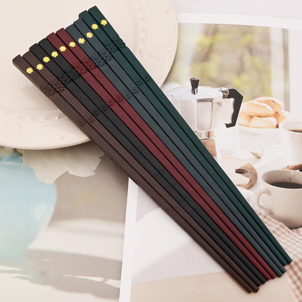 

5 пар сплавных нескользящих палочек для еды корейские палочки для суши многоразовые палочки для еды с удобной коробкой для хранения праздничная посуда