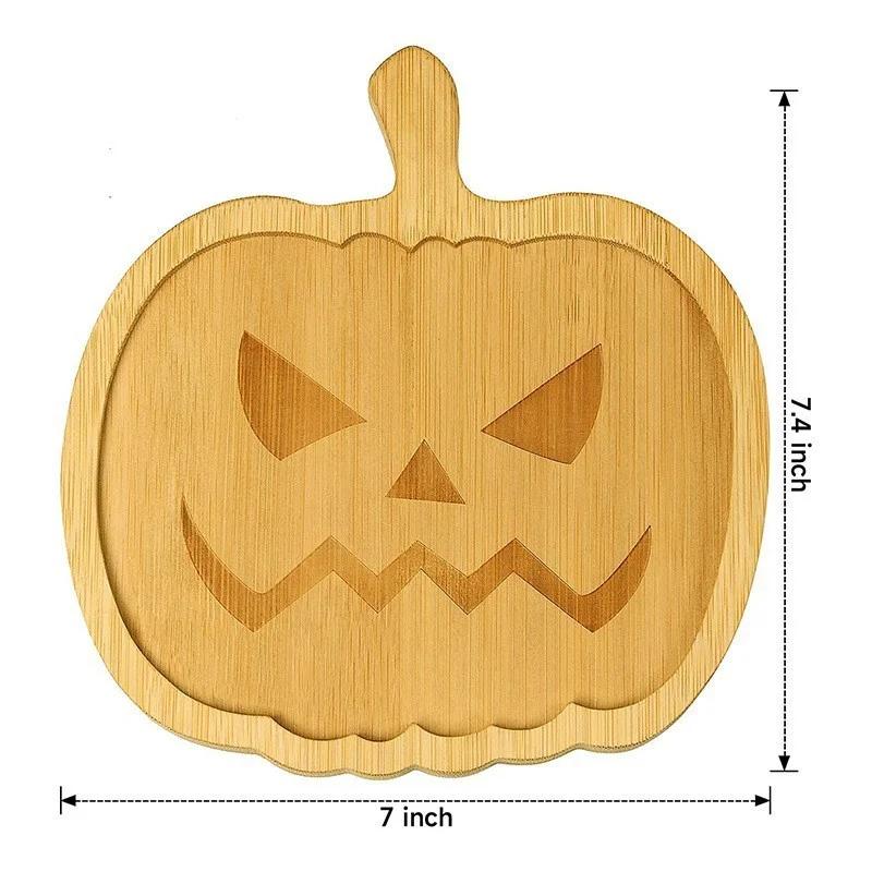 

Fruit Cheese Food Plate Halloween Pumpkin Wood Tray Snack Cake Board Appetizer Serving Platter Kitchen Bar Tableware Accessory 7inch