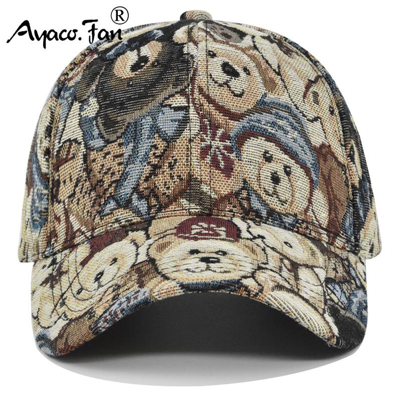 Cute Bear Baseball Cap New Spring Sunhat Dog Print Men Women Unisex-Teens Cotton Snapback Caps Fashion Hip Hop Vintage Hat