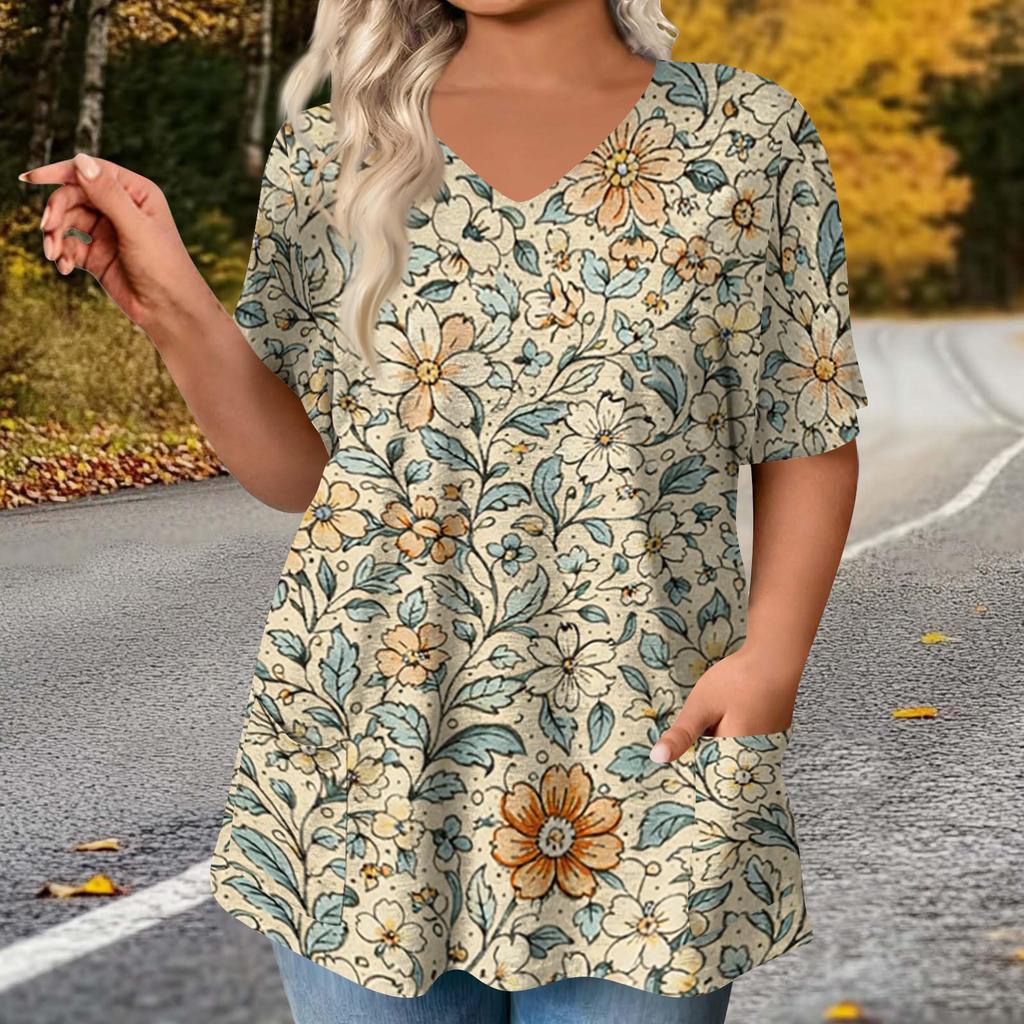 Women's Fashion Plus Size Printed Short Sleeve Blouse For Elegant Commuting And Casual Wear