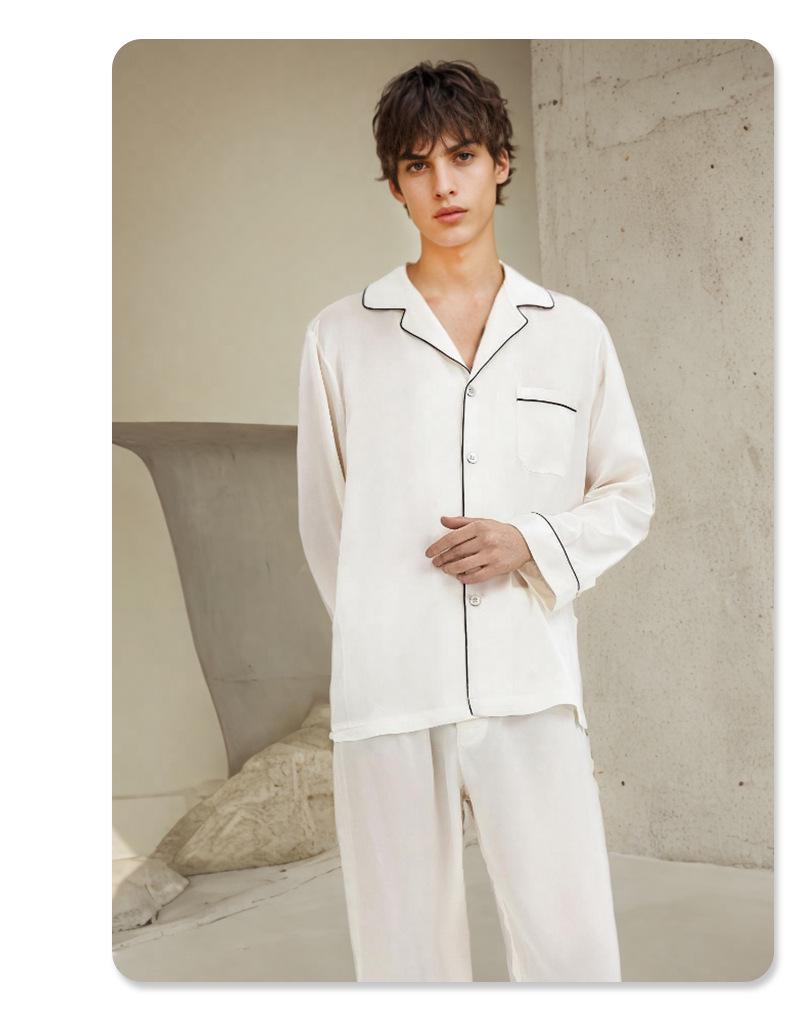2026 Men's 19 Momme Heavyweight Mulberry Silk Pajama Set - Long Sleeve & Pants for Spring/Summer