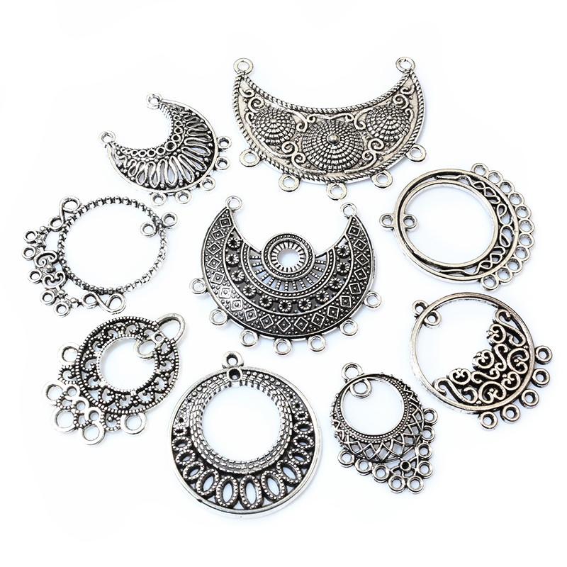 10pcs Antique Silver Plated Vintage Boho Style Connector Charms Pendant DIY Jewelry Making Accessories for Bracelet Necklace