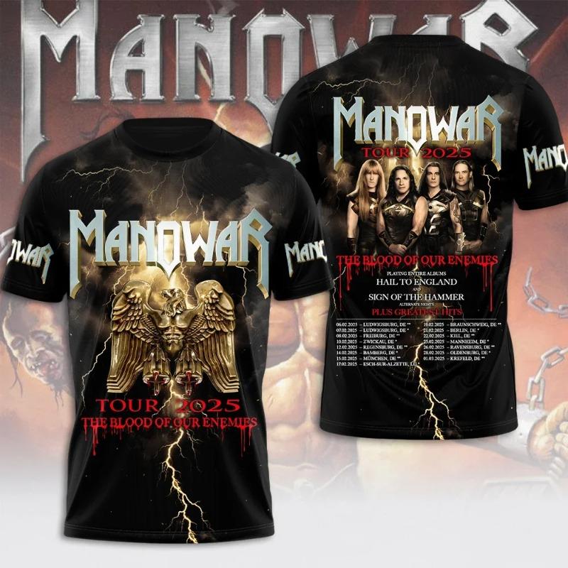Rock Manowar Band Harajuku Hip Hop 3D Print Sports Men‘s Short Sleeve Summer Outdoor Street Fitness Quick Dry Breathable T-shirt