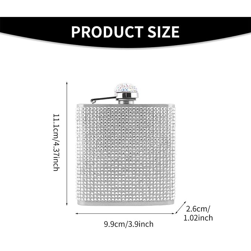 6oz Diamond Hip Flasks Stainless Steel Hip Flasks Whiskey Wine Pouches Women Rhinestone Hip Flask For Wedding Party Outdoor J425 argento