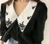 Elegante weiße Blumenstickerei Frauen Shirts Vintage Blusen koreanische Puffärmel Bluse Kleidung Tops