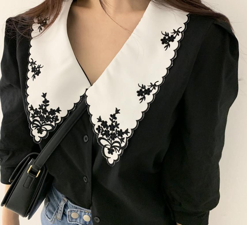 Elegante weiße Blumenstickerei Frauen Shirts Vintage Blusen koreanische Puffärmel Bluse Kleidung Tops