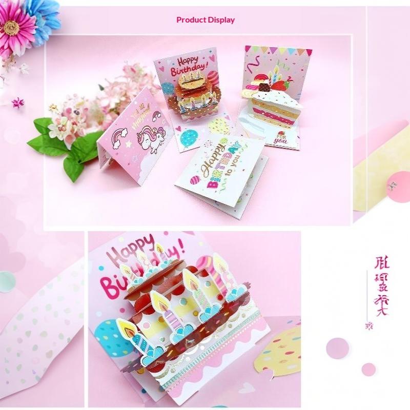 3D Up Happy Birthday Greeting Card Delicate Handmade Cake Design Foldable for Coworker Birthday Surprise Small Gift