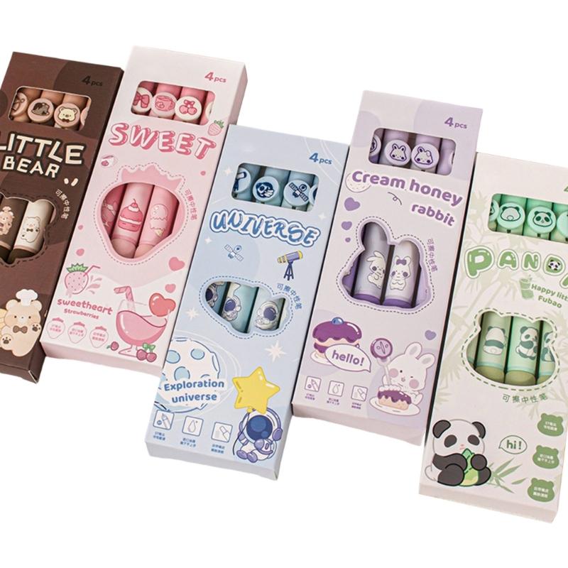 4Pcs Erasable Gel Pen Cartoon Gel Pen 0.5mm Tip Smooth To Write Quick Dry Retractable Gel Pen for Writing Journaling