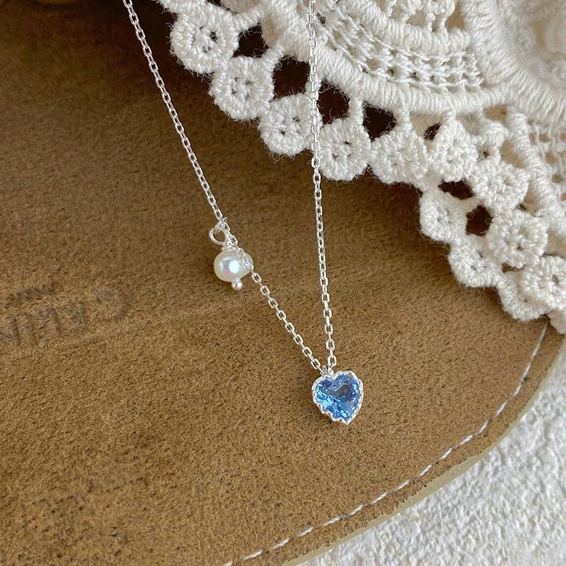

Серебряное ожерелье с жемчугом в форме сердца S925: Французская ретро цепочка на ключицы для женщин 925 Silver