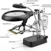 3 Hand Soldering Iron Stand Welding Tool With Magnifying Glass Illuminated LED Alligator Clip Holder Clamp Helping Repair