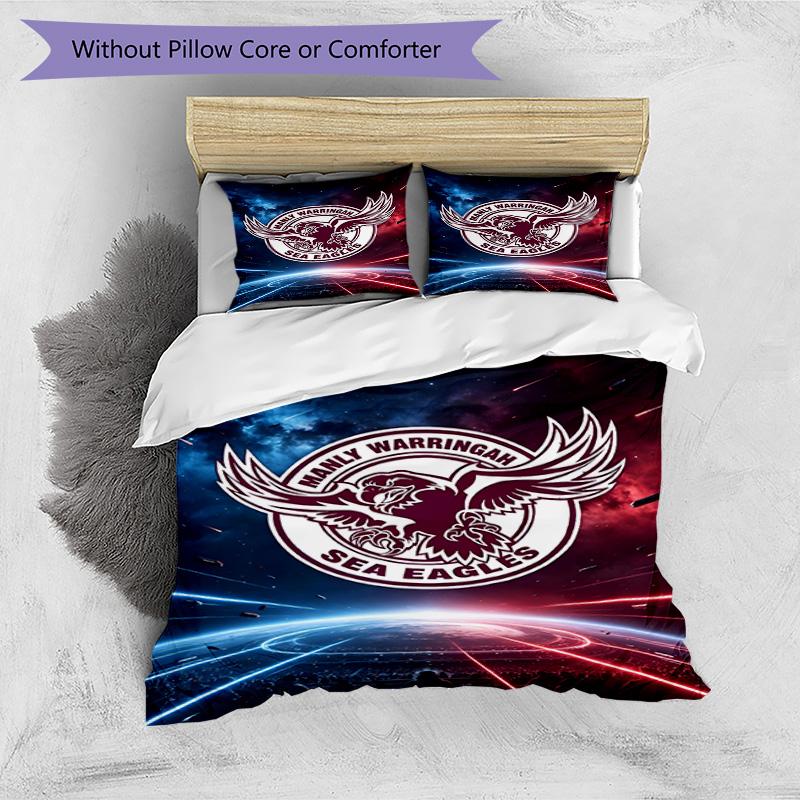 3pcs Duvet Cover Set (1*Duvet Cover + 2*Pillowcase, Without Core), Manly Warringah Sea Eagles Print Bedding Set, Bedroom Decor, All‑Season, Birthday G
