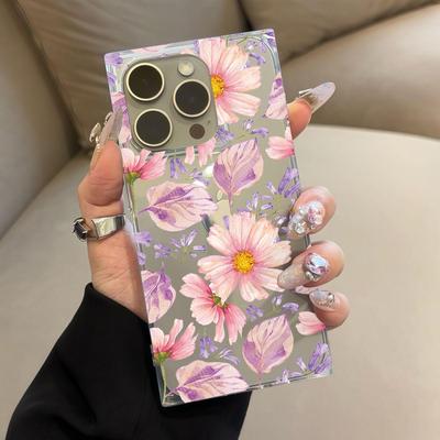 Clear Square Back Tube Case Protection For iPhone 15 Plus 14 Pro Max 13 12 11 16 ProMax Anti-Oxygen,Floral Running Pattern Casing