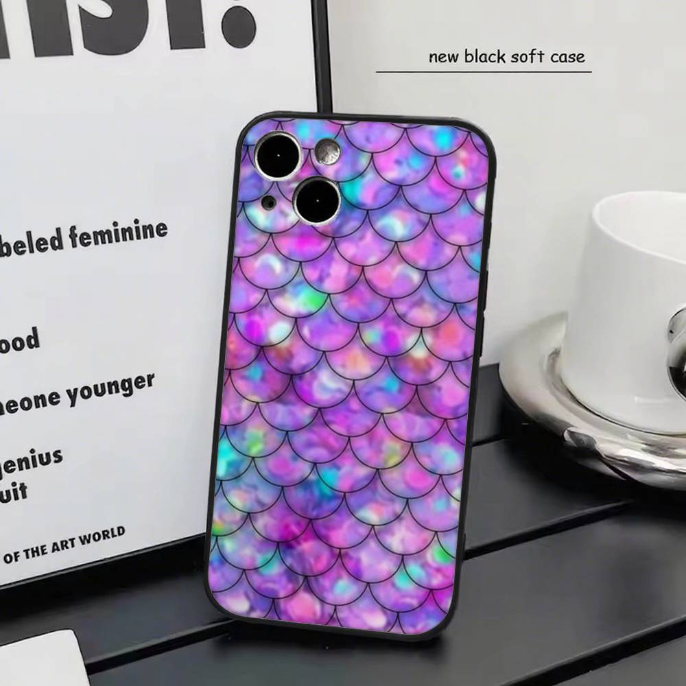 Mermaid Scale for iPhone 15 16 14 Plus 13 12 11 17 Pro Max 17 Air Black Soft Phone Cover