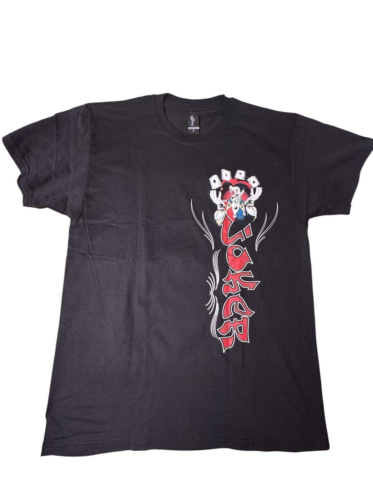Joker Graphic T-Shirt Black Gambling Cards Dice 8 Ball Clown Mens Tee Large S