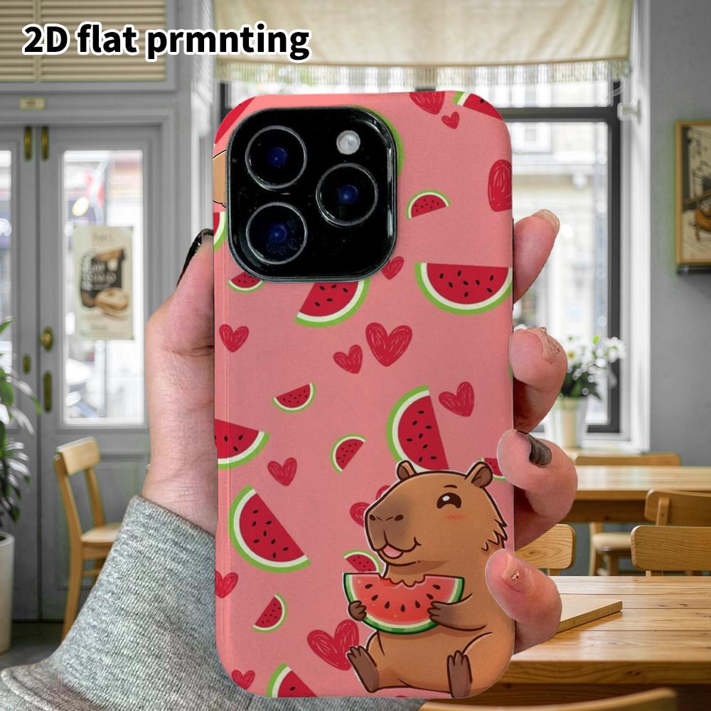 Phone Case: 2D Flat Design Suitable for iPhone 18 17 16 15 14 13 Pro Film Protective Case, Couple Style, Watermelon Capybara, Christmas and Halloween 