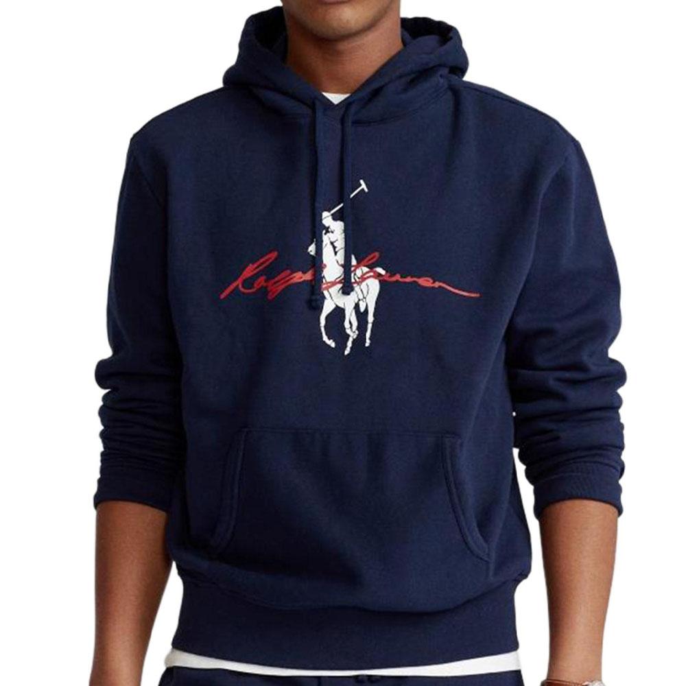 Felpa con cappuccio e logo stampato Polo Ralph Lauren da uomo Blu Navy 710839053-001