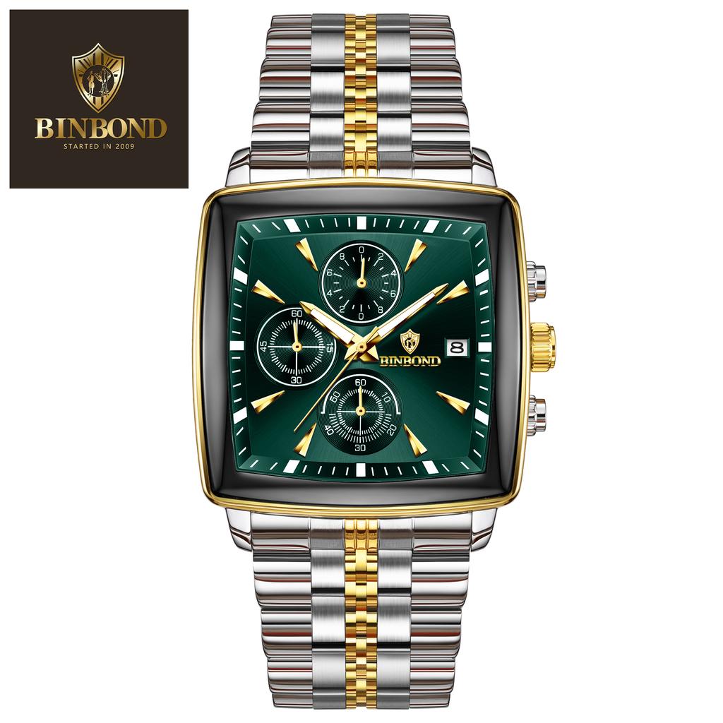 New Fashion Men Watch Luminous Waterproof Chronograph Date Man Wristwatch Square Stainless Steel Quartz Men'S Watches Reloj
