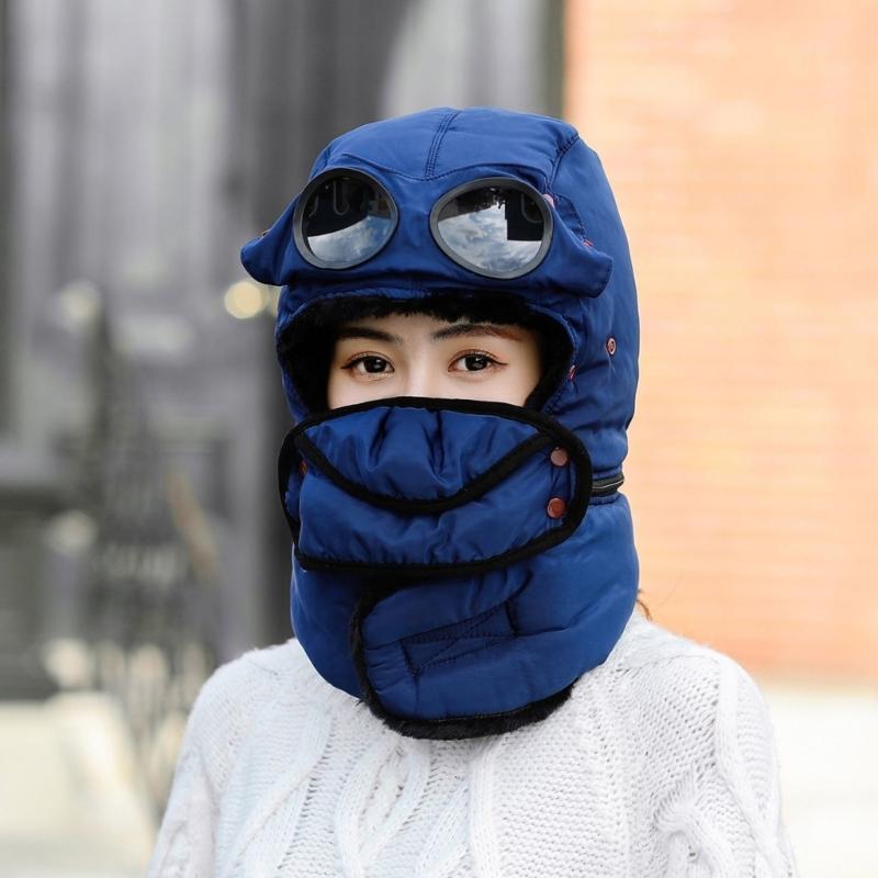 Winter Thermal Hat Scarf with Glasses Winter Pilot Hat Trapper Hats Goggle and Face Mask Outdoor Sport Ski Harsh Winter