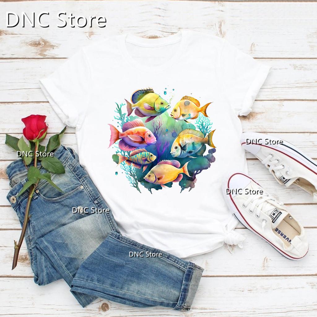 Newly Arrived Women'S T-Shirt Funny Marine Life dolphin Cartoon Print Tshirt Fashion 90s Tshirts Summer Femme T Shirt Tops